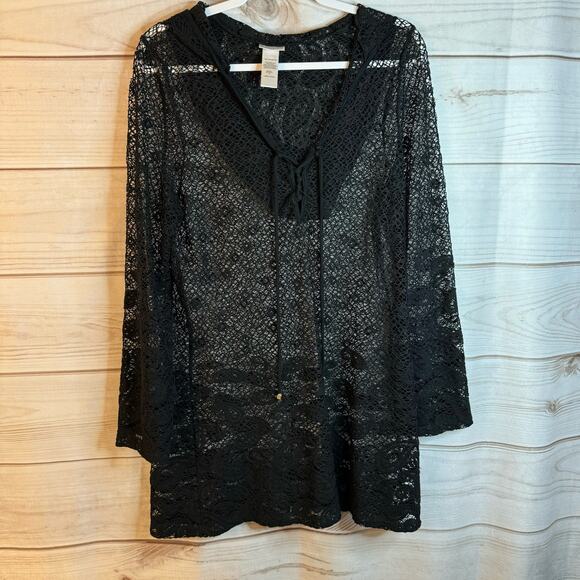 Dotti Black Long Sleeve Swimsuit Coverup Dress Size Medium - Picture 1 of 5